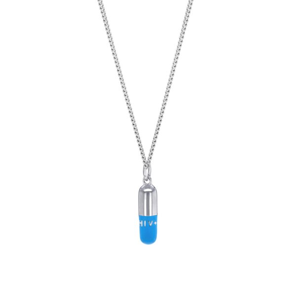 HIV+ embossed in sterling silver Pill Pendant