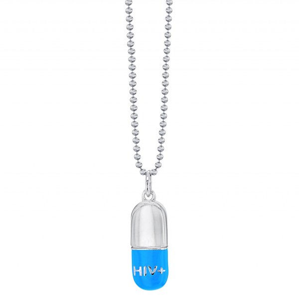 HIV+ Large embossed in sterling silver flat Pill Pendant