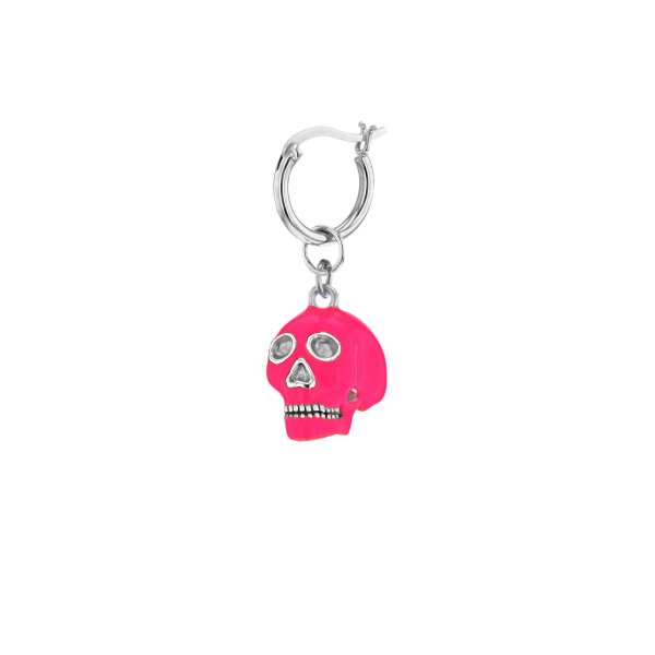 Sterling Silver & Neon Pink Mini Skull on Sterling Silver Hoop